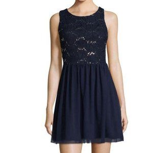 Speechless Party dress cut out sleeveless flare tulle sequins size Junior 5 Blue
